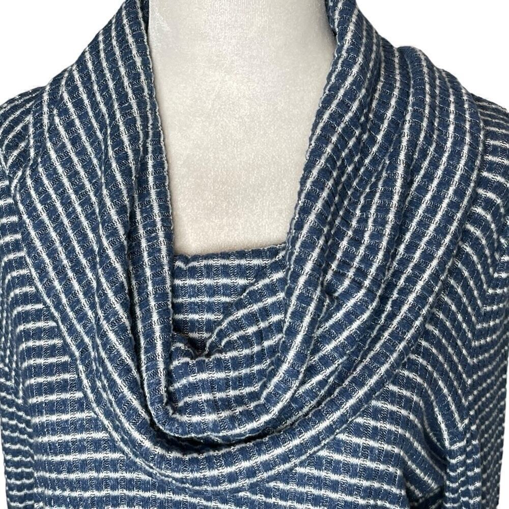 Lucky Brand Women's Cowl Neck Sweater Bonne Chance Striped Pullover Blue MED - Picture 4 of 10